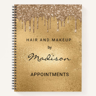 Stylish Gold Glitter Drip Hair And Makeup Notebook