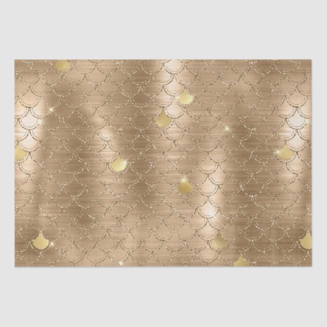 Stylish Gold Glitter Mermaid Fish Scales Pattern Tissue Paper (Front)