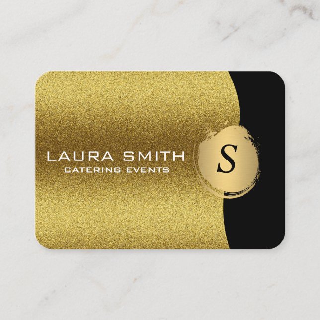 Stylish / Gold Glitter / Monogram Business Card (Front)