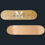 Stylish Gold Glitter Personalised Monogrammed  Skateboard<br><div class="desc">Trendy elegant Gold Sparkle Customisable Monogrammed Monogram Skateboard (Edit)</div>