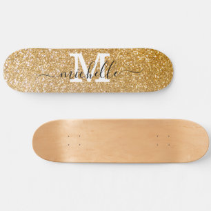 Stylish Gold Glitter Personalized Monogrammed Skateboard