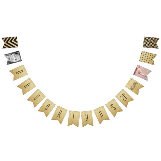 Stylish Gold Glitter Photo & 21st Birthday Banner (All)