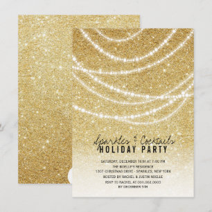 Stylish Gold Glitter Sparkles Holiday Party Invite
