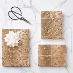 Stylish Gold Glitter Wild Big Cat Animal Patterns Wrapping Paper Sheet