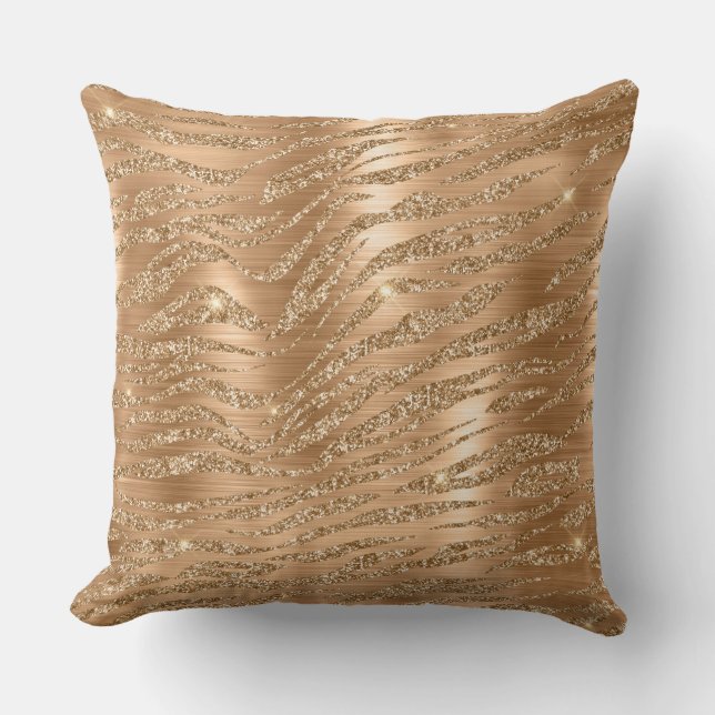 Stylish Gold Glitter Wild Tiger Stripes Pattern Cushion (Front)