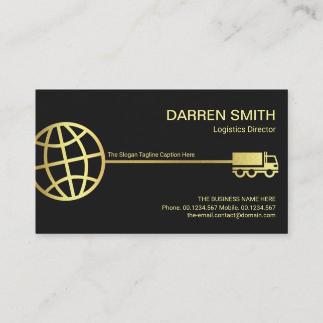 Stylish Gold Globe Logistic Transport Route Business Card (Front)