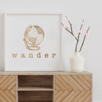 Stylish Gold Globe Wander Quote for Travel Lovers