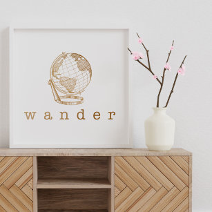Stylish Gold Globe Wander Quote for Travel Lovers Poster