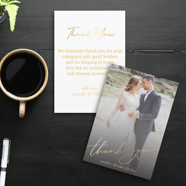 stylish gold handwritten wedding day photo  thank you card (Creator Uploaded)