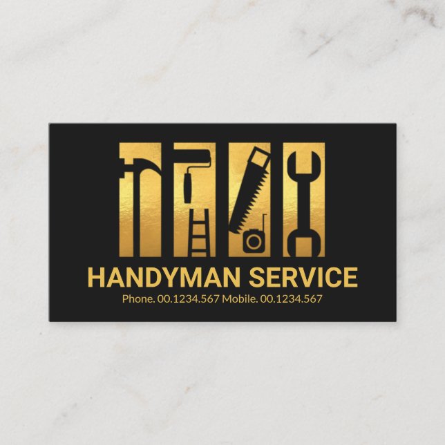 Stylish Gold Handyman Tools Stripe Remodeling Business Card (Front)