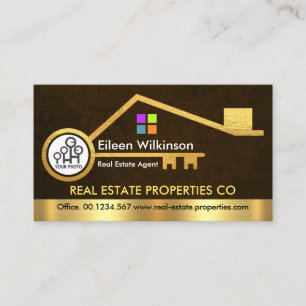 Stylish Gold Home Key Brown Grunge Business Card