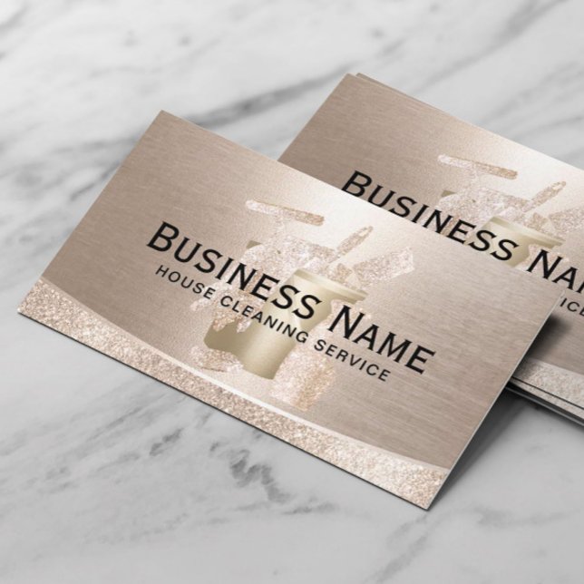 Stylish Gold House Cleaning Service Professional Business Card (Creator Uploaded)