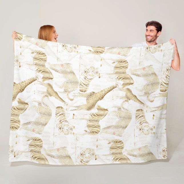 Stylish Gold Jungle Wild Animals Pattern Fleece Blanket (In Situ)