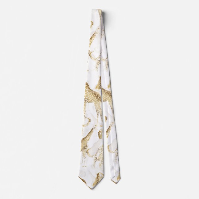 Stylish Gold Jungle Wild Animals Pattern Tie (Front)