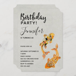 Stylish Gold Koi Fish Birthday Invitation
