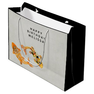 Stylish Gold Koi Fish Birthday Large Gift Bag