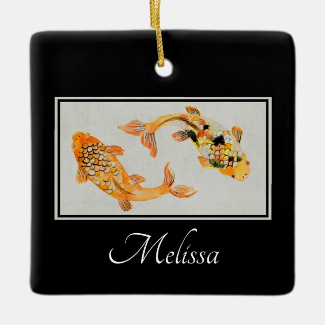 Stylish Gold Koi Fish Ceramic Ornament (Front)
