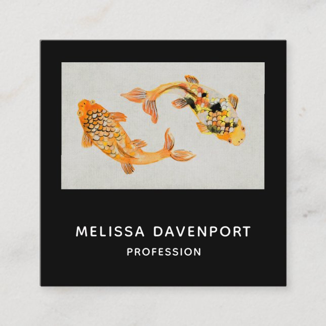 Stylish Gold Koi Fish Square Business Card (Front)