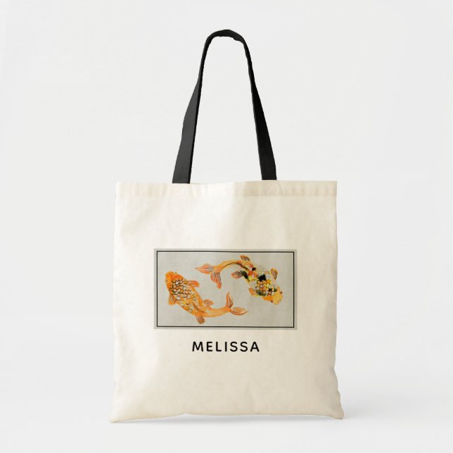 Stylish Gold Koi Fish Tote Bag (Front)