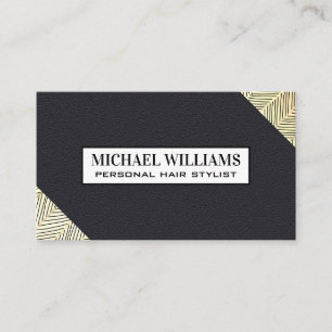 Stylish Gold Line Pattern Leather Texture Business Card