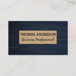 Stylish Gold Lines Deep Blue Background Business Card