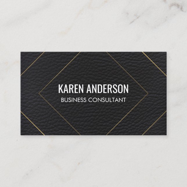 Stylish Gold Lines / Faux Leather Business Card (Front)