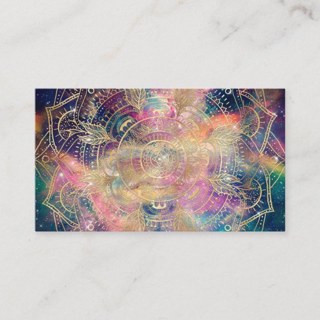 Stylish Gold Mandala Colourful Watercolor Nebula  Business Card (Front)