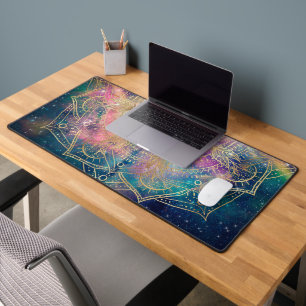 Stylish Gold Mandala Colourful Watercolor Nebula  Desk Mat