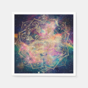 Stylish Gold Mandala Colourful Watercolor Nebula Napkin