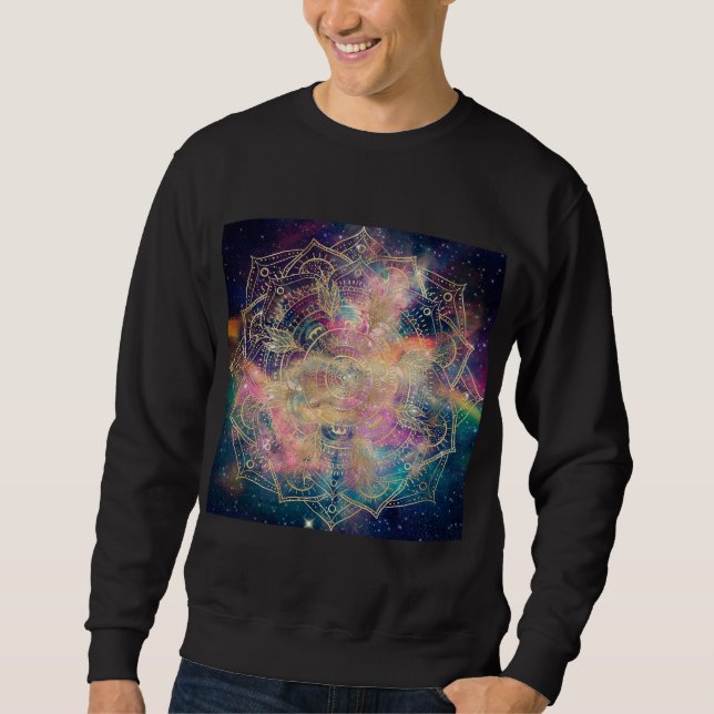 Stylish Gold Mandala Colourful Watercolor Nebula  Sweatshirt (Front)