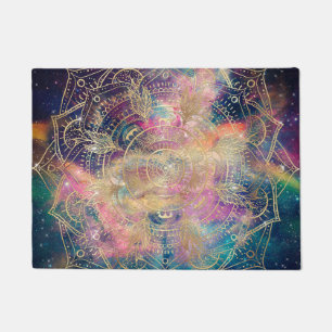 Stylish Gold mandala watercolor & Nebula Colorful Doormat