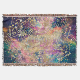 Stylish Gold mandala watercolor & Nebula Colorful Throw Blanket
