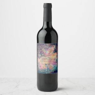 Stylish Gold mandala watercolor & Nebula Colorful Wine Label