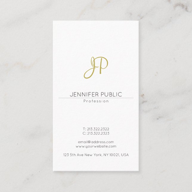 Stylish Gold Monogram Design Trendy Modern Plain Business Card (Front)