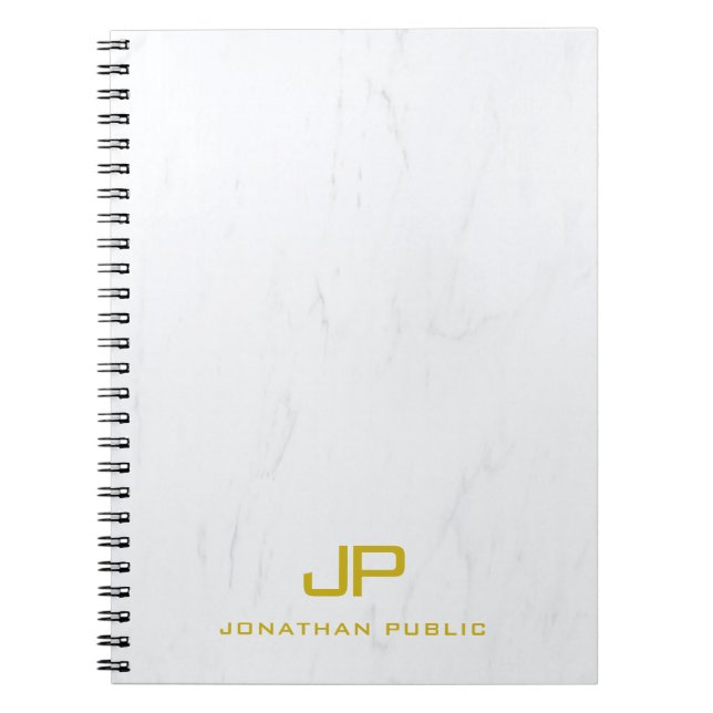 Stylish Gold Monogram Marble Modern Chic Template Notebook (Front)