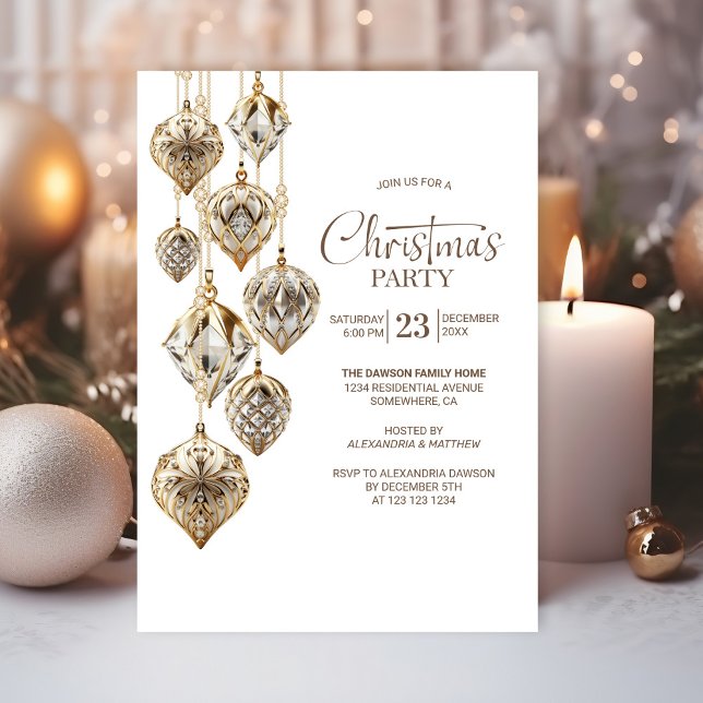 Stylish Gold Ornaments Christmas Party Invitation (Creator Uploaded)