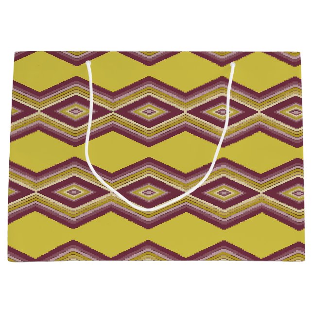 Stylish Gold Pattern With Burgundy Large Gift Bag (Front)