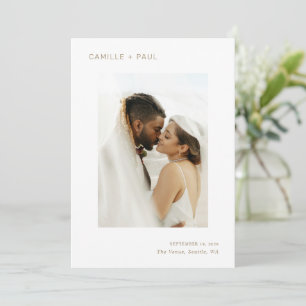 Stylish Gold Photo Minimalist Wedding Save The Date