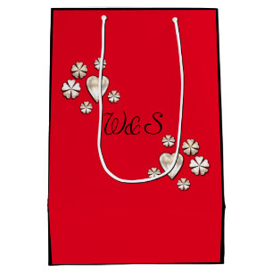 Stylish gold red hearts flowers personalised medium gift bag