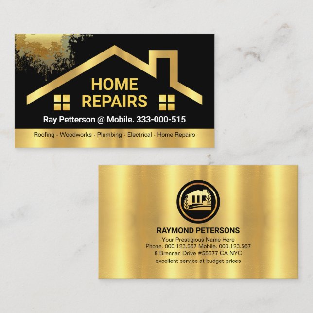 Stylish Gold Roof Paint Splatter Business Card (Front/Back)