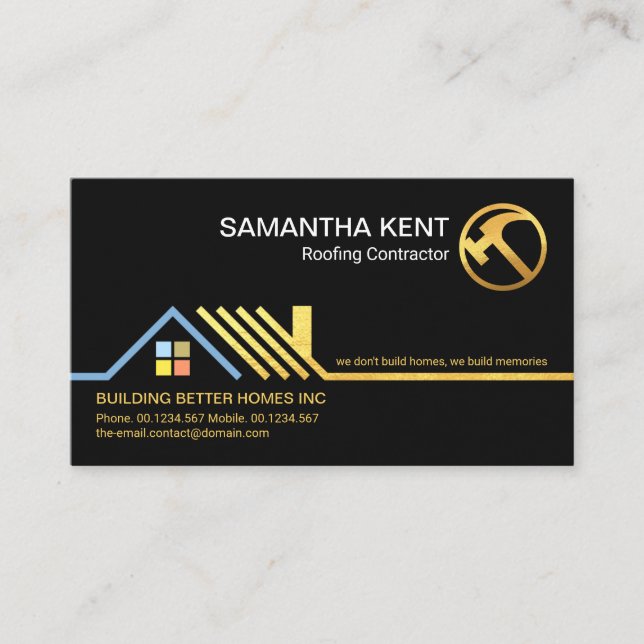 Stylish Gold Rooftop Border Roofing Contractor  Business Card (Front)