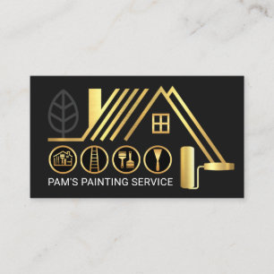 Stylish Gold Rooftop Building Paint Brush Business Card