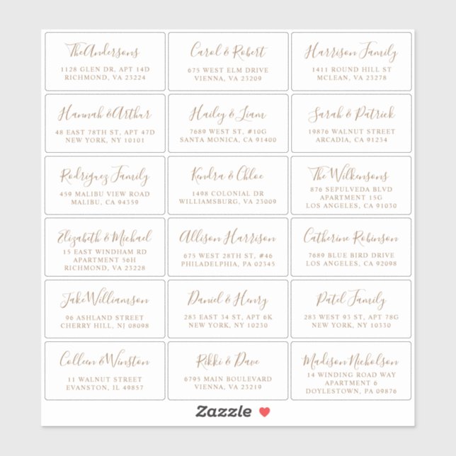 Stylish Gold Script Wedding Guest Address (Sheet)