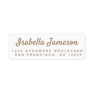Stylish Gold Script White Return Address Label