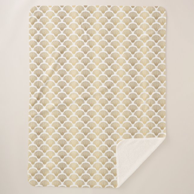Stylish Gold Seashell Sherpa Blanket  (Front)