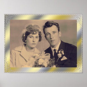 Stylish gold silver border frame custom photo poster