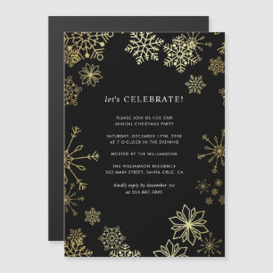 Stylish Gold Snowflakes Christmas Party Magnetic Invitation