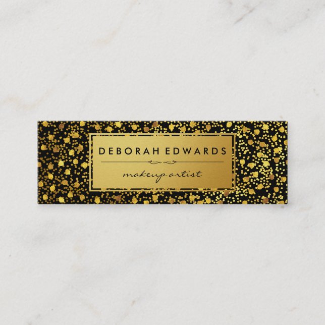 Stylish Gold Specks Pattern Metallic Gold Label Mini Business Card (Front)