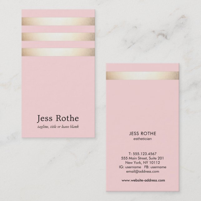 Stylish Gold Stripe  Blush Pink Business Card (Front/Back)