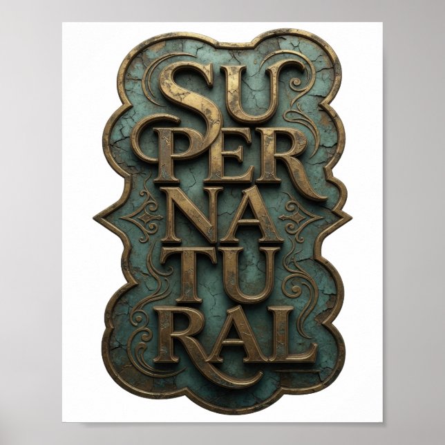 Stylish Gold SUPER NATURAL Text Design Poster (Front)